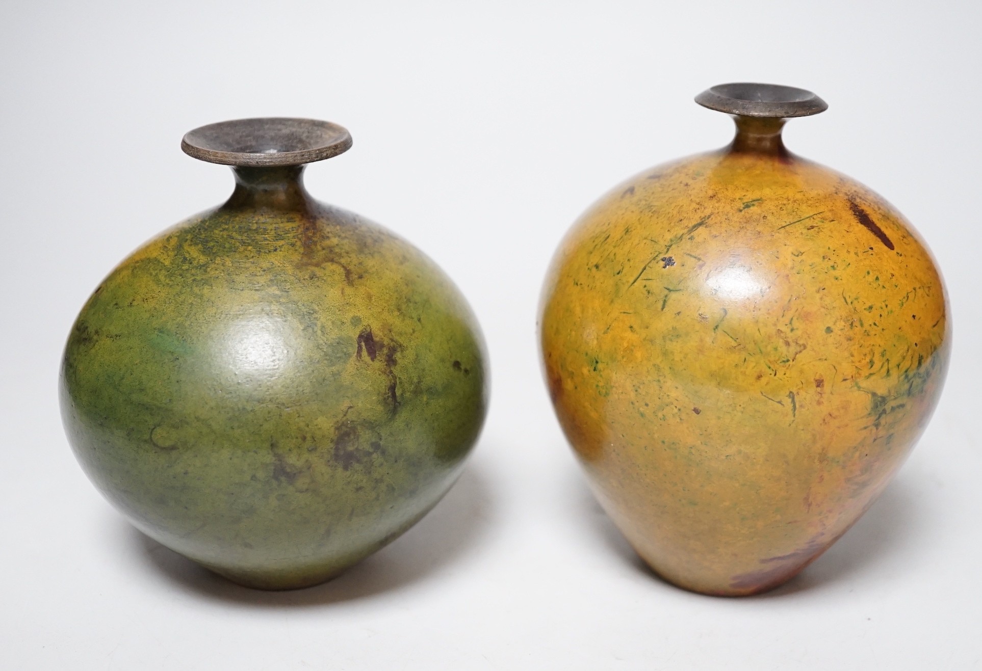 Andrew Hill, two studio pottery raku vases, tallest 14cm